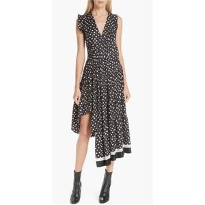 3.1 Phillip Lim Black Floral Print Silk Midi Dress Asymmetric Hem Size 8 Spring